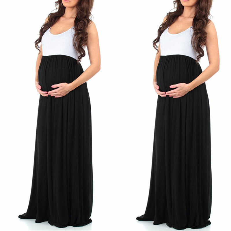 Новые Элегантные платья для беременных однотонные длинные платья без рукавов с круглым вырезом летнее платье-макси платья платье для кормя...