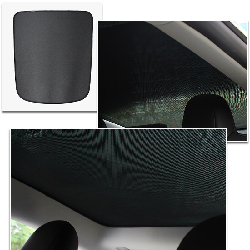 For Tesla Model 3 2017-2021 Sunshade Front & Rear Glass Roof Sun Shades with Skylight Reflective Covers Set Black Nylon Cloth