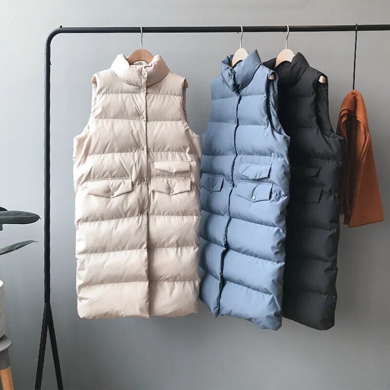 2019 Vrouwen Winter Vest Jas Stand Kraag Vrouwen Lange Vest Warm Vrouwen Tops Vest Chaleco Mujer Gilet Casaco Feminino