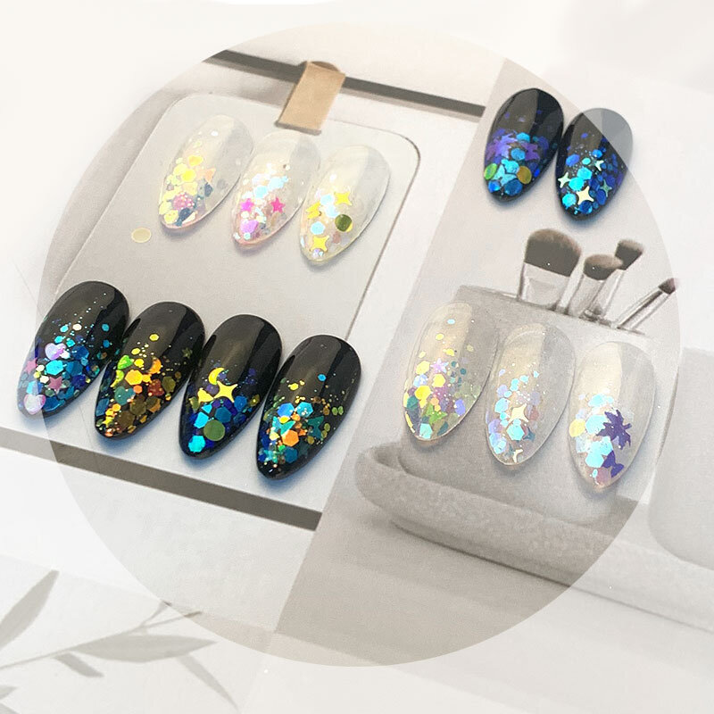 6pc Glitter For Nails Mixed Sequin Champagne Laser Sliver Nail Art Flakes Paillette Manicure Decoration Design
