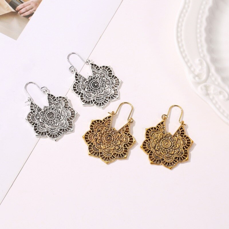 Hello Miss New fashion earrings bohemian alloy flower earrings carved palace style women's earrings jewelry