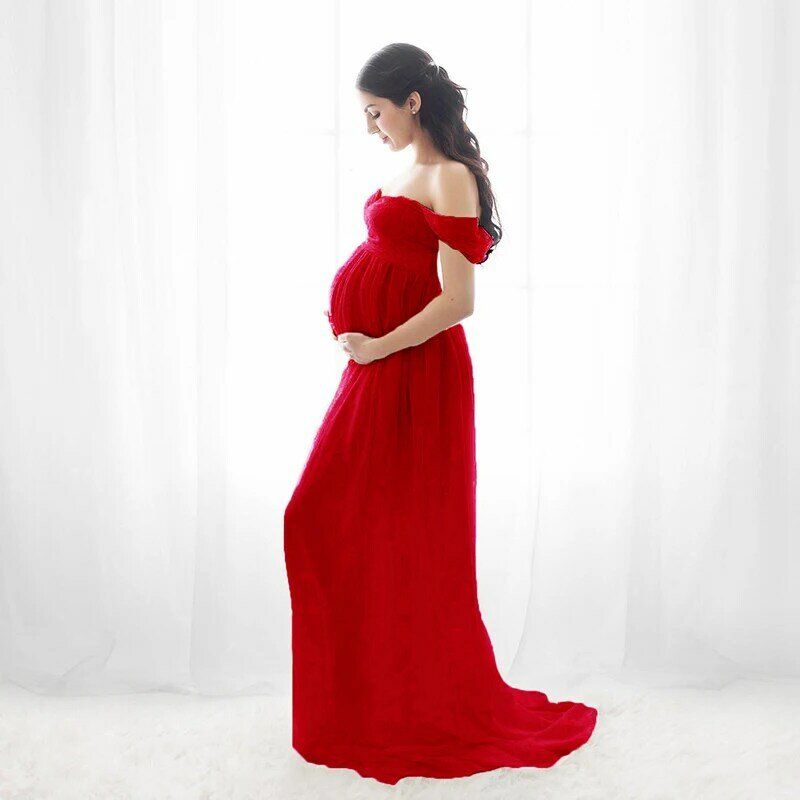 Abiti di maternità in Chiffon di cotone senza spalline Sexy sparare Maxi abito abiti da donna puntelli fotografici abito lungo gravidanza abiti