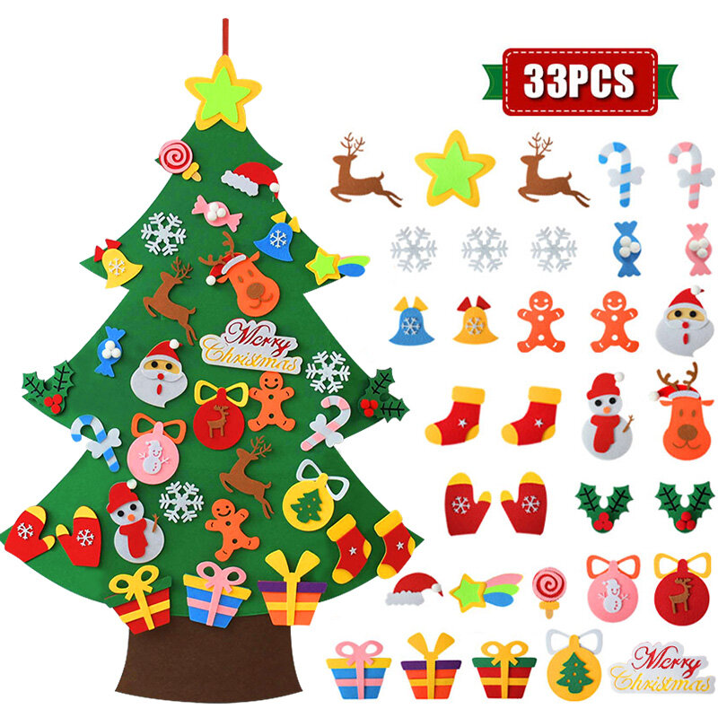 Montessori Kids Diy Toys Vilt Kerst Xmas Tree Decoratie Voor Thuis Navidad Nieuwjaar Cadeaus Kerst Ornamenten Kerstman