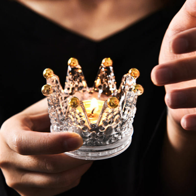 Luxus Glas Kristall Goldene Krone Kerzenhalter Halskette Ring Lagerung Kreative Ornamente Aroma Kerze Geschirr Home Dekoration