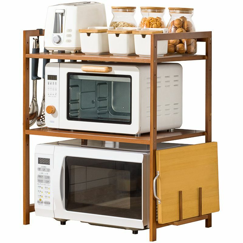 Estante de bambú de 2/3 niveles para microondas, estante de cocina con altura ajustable, organizador de especias, estante de almacenaje para cocina, soporte de utensilios de cocina
