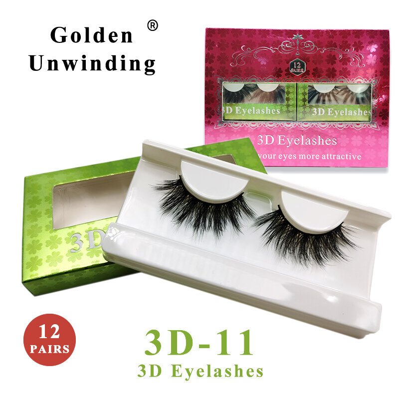 12 paires de faux-cils de maquillage 5D en vison, naturels, longs, réutilisables, 3D, soie dorée