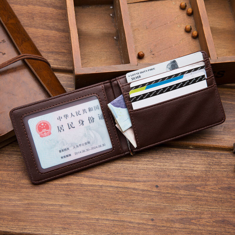 Keluaran Baru Dompet Klip Uang Kulit Pria Ramping dengan Slot Kartu Penjepit Logam Dompet Kecil Tempat Foto untuk Pria