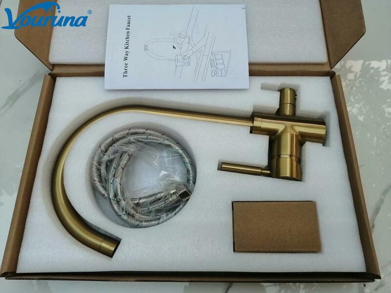 Vouruna Drinkwater Sink Mixer Drie Manier Keukenkraan Tri Flow Gefilterd Tap Geborsteld Gouden