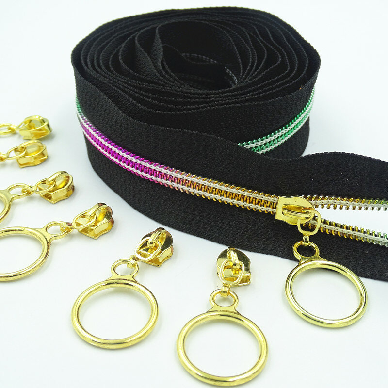 5# Golden Silver Sliders Tooth Bulk Nylon Zipper Coil Code Decoration Luggage Garment Purse Bags DIY Home Sewing Zipper
