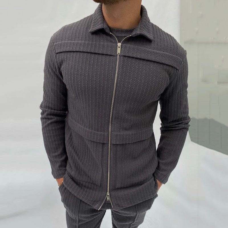 Jaqueta masculina estilo ocidental, casaco de outono e inverno moderno casual, cor sólida, zíper, lapela, manga longa, design simples, 2021