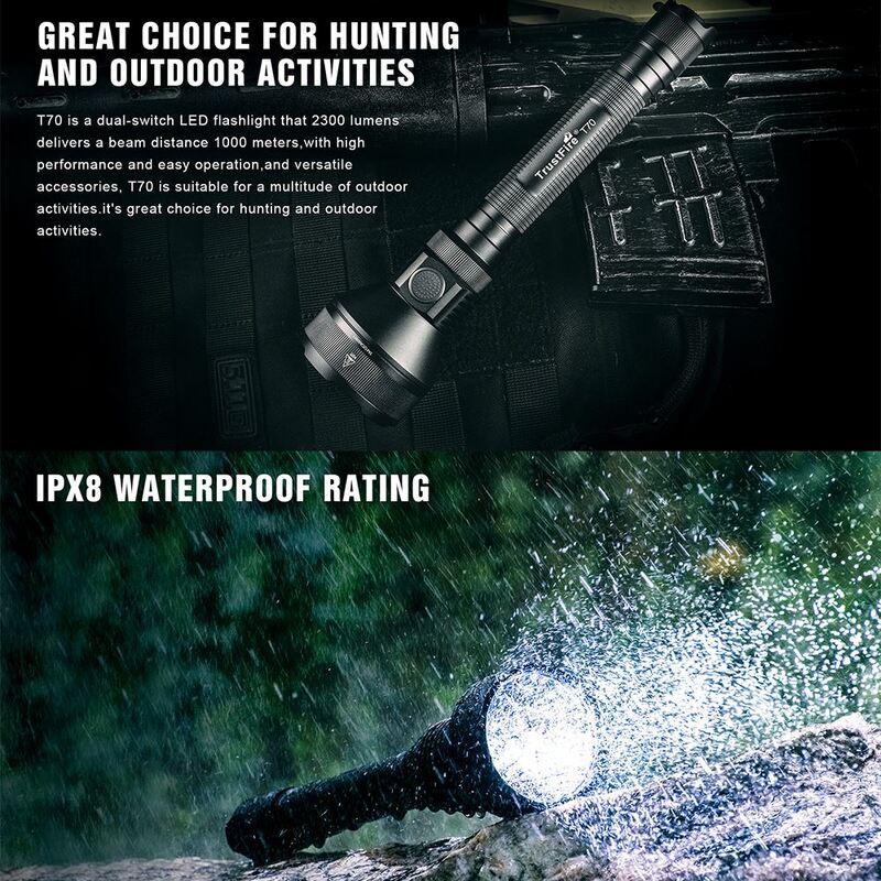 Trustfire-linterna LED T70 de 2300lm, Ultra potente, recargable, de distancia, para caza, Camping y caza