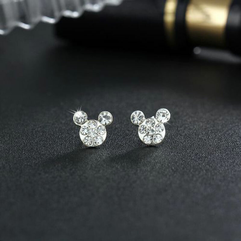 FENGLI Lovely Mickey Round Mouse Earring Female Charm Bear Stud Ear Jewelry Cute Animal Kid Birthday New Year Earrings Gift