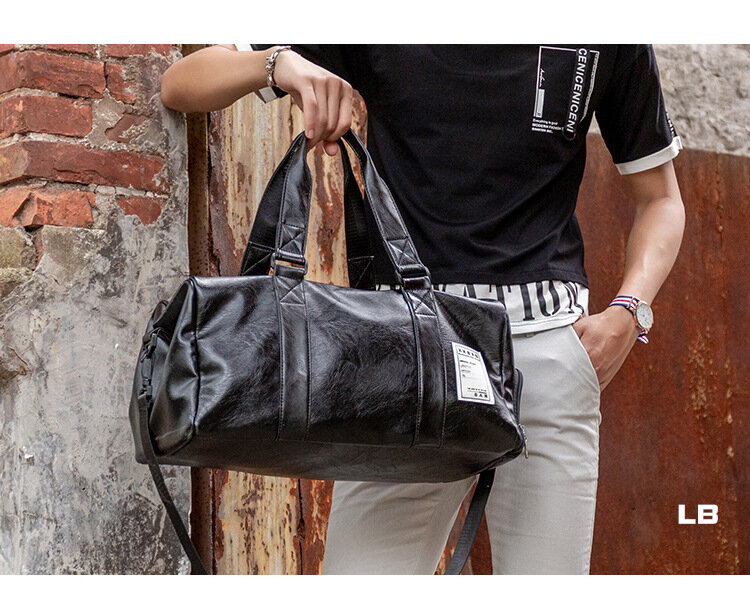 Duffle saco de couro saco de fim de semana com sapato compart carry on tote weekender bagagem esportes bolsa de viagem para homens