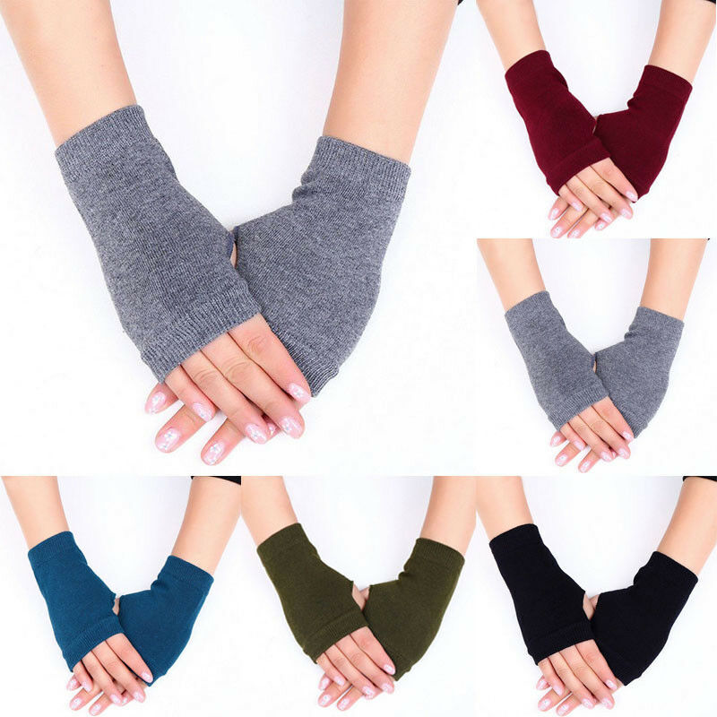 Gants chauds en cachemire pour femmes et hommes, 1 paire, hiver, longs, unisexe, bras Crochet, tricot, mitaine en coton, sans doigts, à la mode