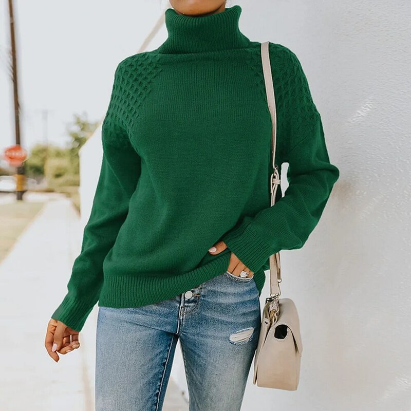 2021 Women's Turtleneck Knit Sweater Solid Bottoming Shirt Long Sleeve Pullover Woman Clothes Female Winter White Knitting Tops