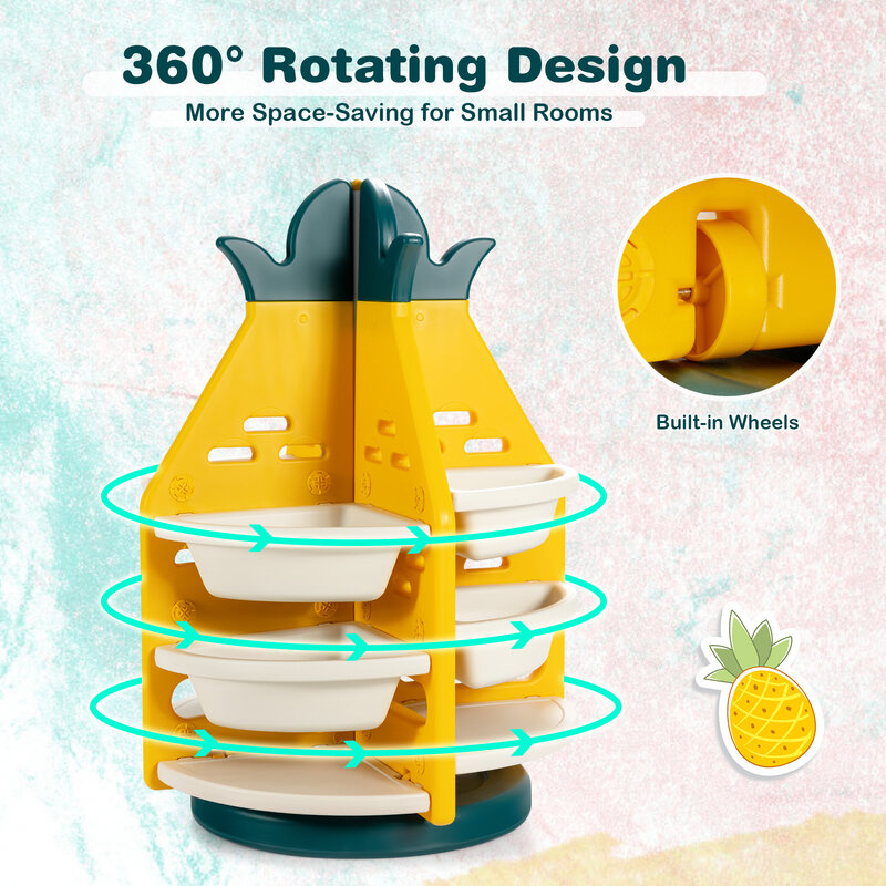 Honeyjoy Kids Toy Organizer 360 ° Revolving Ananas Plank W/Plastic Bins TP10003