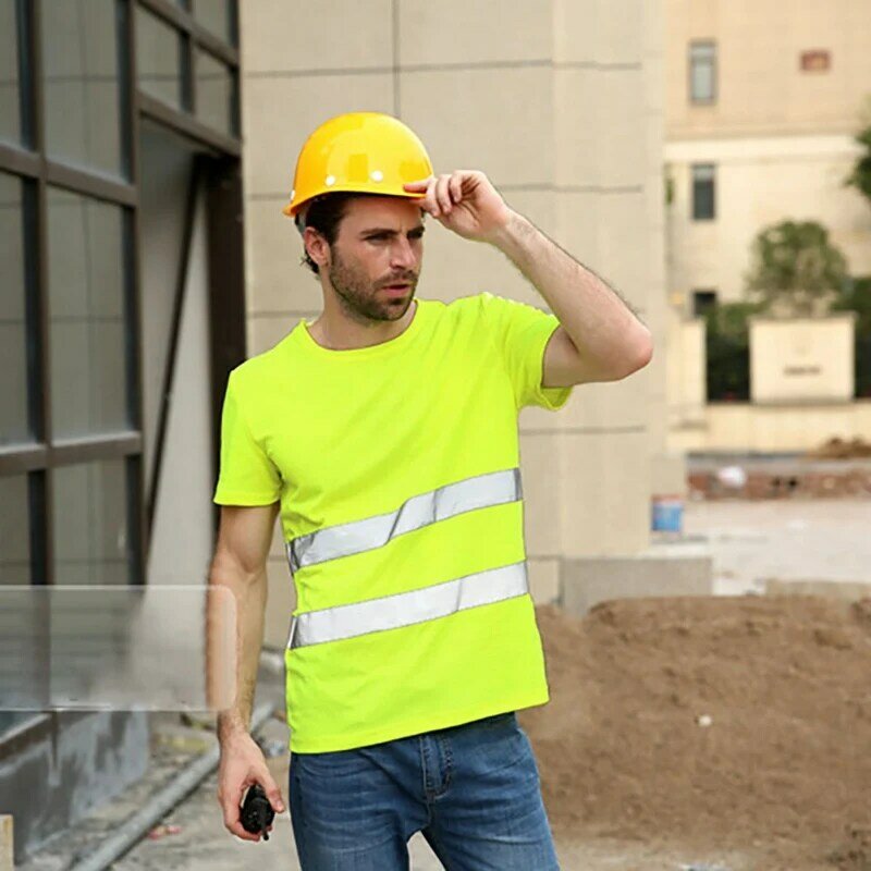 Camiseta reflectante de seguridad para hombre, camisa masculina de trabajo en carretera, de alta visibilidad, manga corta