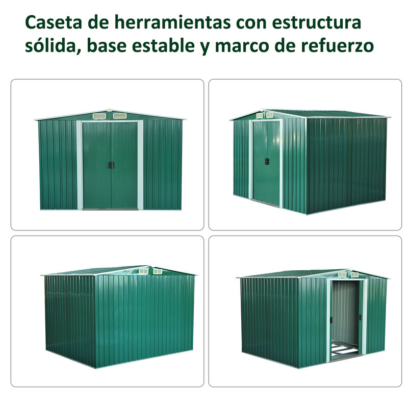 Outsunny Cobertizo Metalica tipo Caseta de Jardin Terrazas Galvanizado Almacen para Herramientas Jardineria 246x192,5x177,5cm