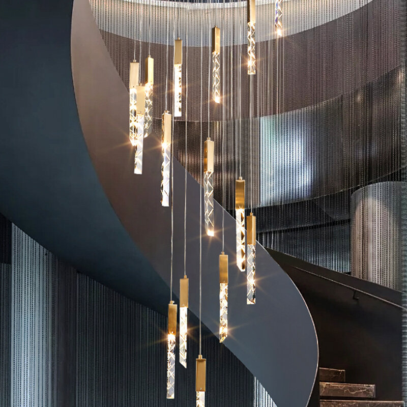GPD gold anhänger licht moderne kristall innen beleuchtung neue led anpassen design loft treppen spirale lichter leuchte kreative Люстра