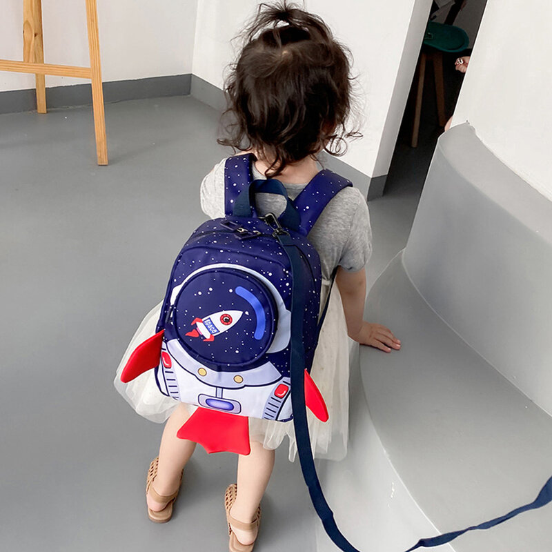 Children School Bag Cartoon 3D Rocket Kids Anti-loss Rope Backpack Daily Bagpack for Children Outdoor School Accessories