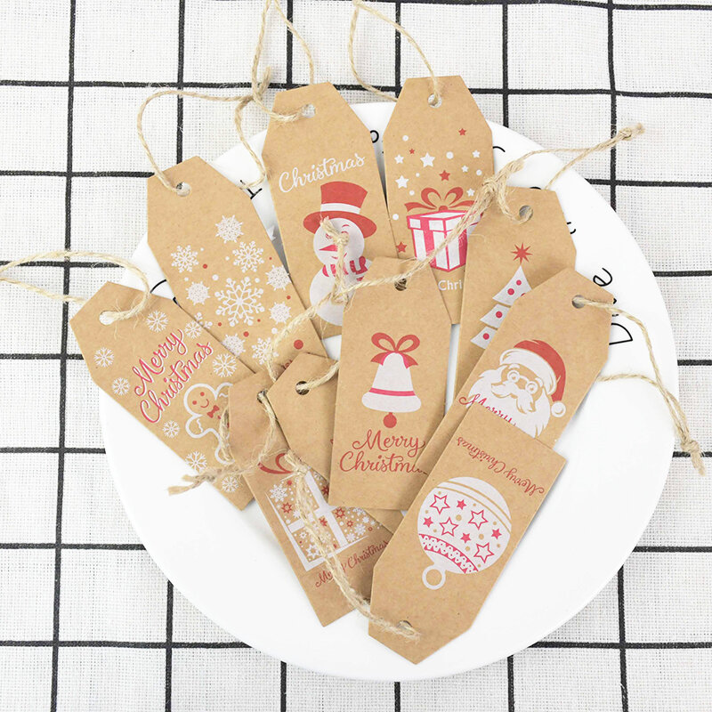 100p Christmas Kraft Paper Card Merry Christmas Present Gift Label Tag Candy Packaging Label DIY Christmas Tree Hanging Ornament
