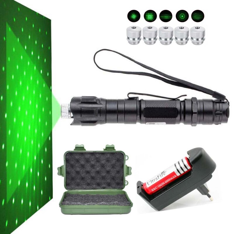 8000m super far radiation laser 5mw green laser sight adjustable focus burning laser with 18650 battery combination