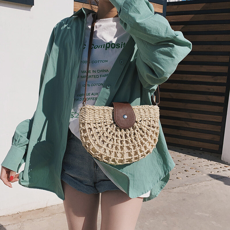 女性用籐製サマーバッグ,手織りのストローショルダーバッグ,ボヘミアンスタイル,2020