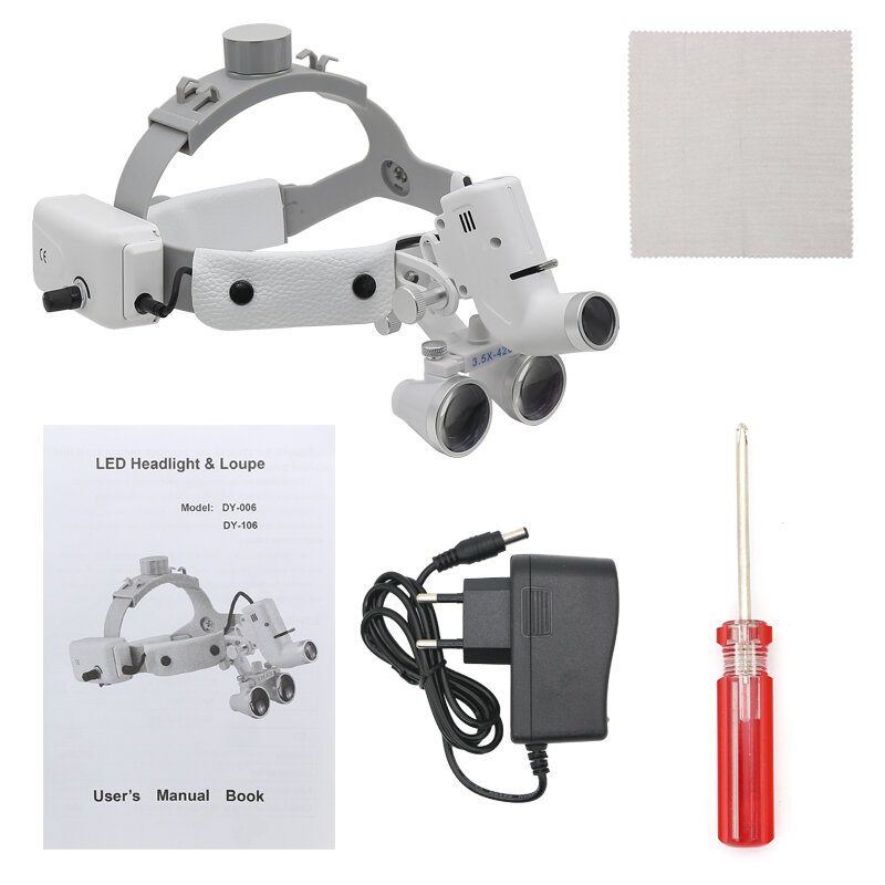 Dental Loupe 3.5X Magnifier with 5W Head Light Optical Glass Lens 280-380 mm Working Distance Wide Field of View