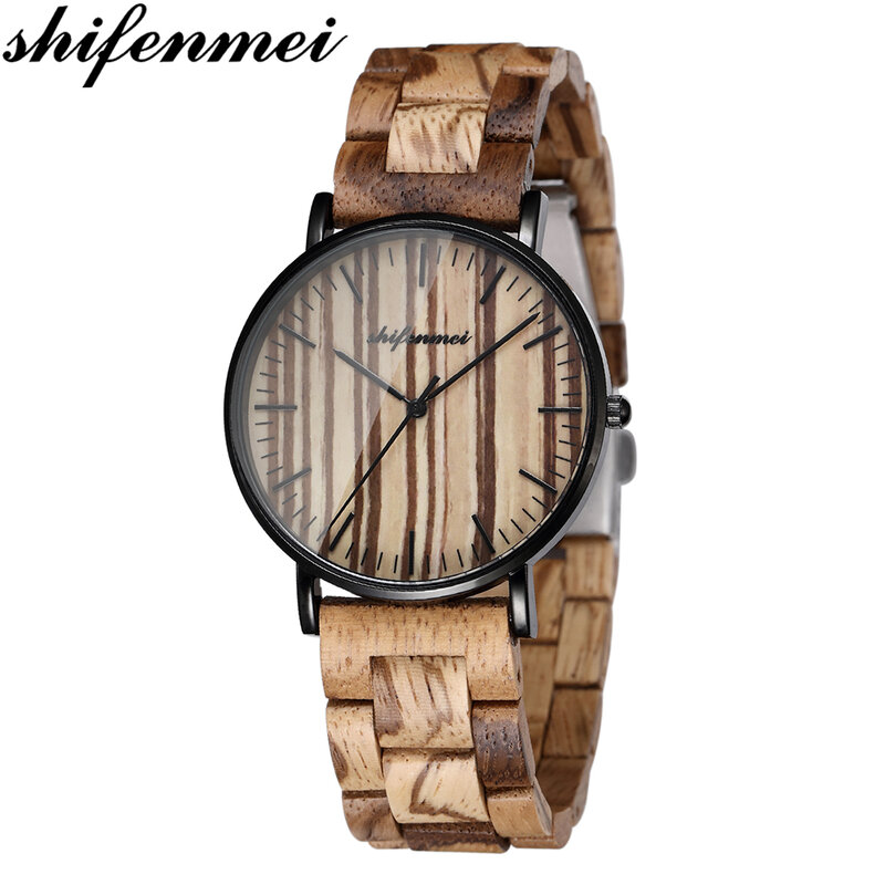 Shifenmei-relojes de madera para hombre, reloj de pulsera informal, resistente al agua, de cuarzo, Masculino