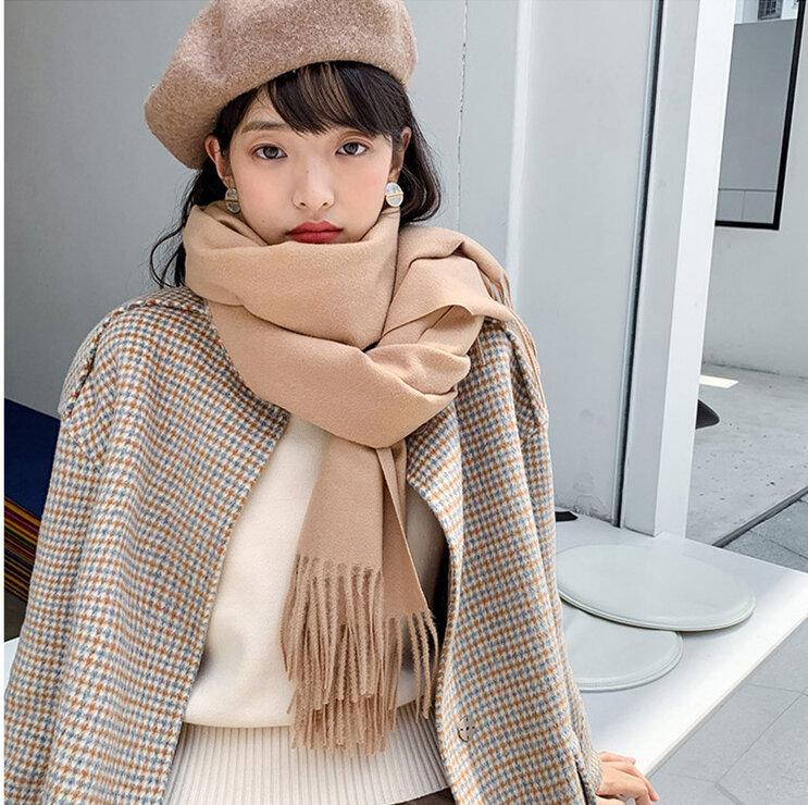 Bufanda de Cachemira de imitación sólida para mujer, chal de punto largo de invierno, bufanda gruesa de gran tamaño para mujer, bufanda de marca de lujo de doble uso salvaje