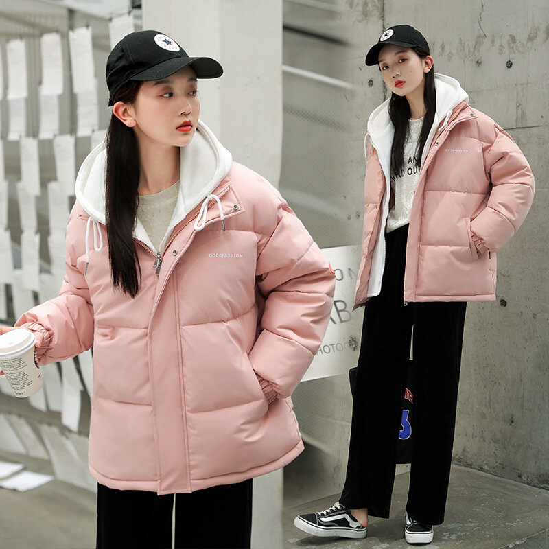 Пуховик из хлопка, студенческое пальто с хлопковой подкладкой, стильная Свободная Женская куртка в Корейском стиле, Гонконг, осень и зима