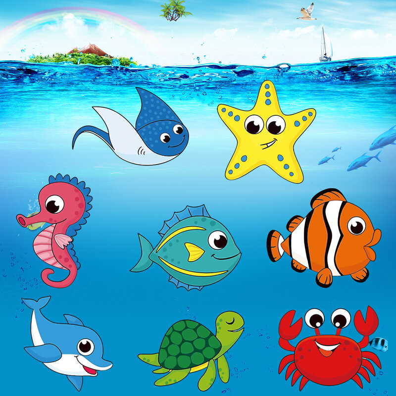 500pcs 1.5 ''adesivi squalo stelle marine simpatico cartone animato etichetta ricompensa per bambini incoraggiare Scrapbooking decorazione adesivo di cancelleria