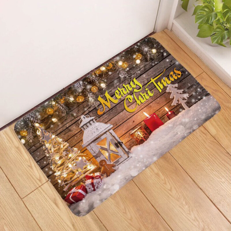 Hot Sale Christmas Floor Mat Santa Claus Flannel Carpet Rug Non-Slip Xmas Decor Beautiful Holiday Decorations Create Atmosphere