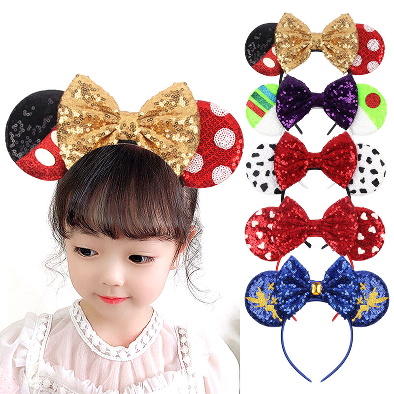 Newest Holiday Party Headband Festival Sequins Minnie Mouse ear Hairband Christmas Cosplay Headband Snowflake Headwear