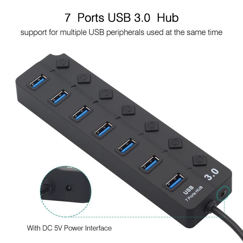 USB-концентратор 3,0, USB 3,0, разветвитель с 4 / 7 портами вкл/выкл, с адаптером питания, usb-концентратор для MacBook, xiaomi, ноутбуков и ПК, usb-концентратор