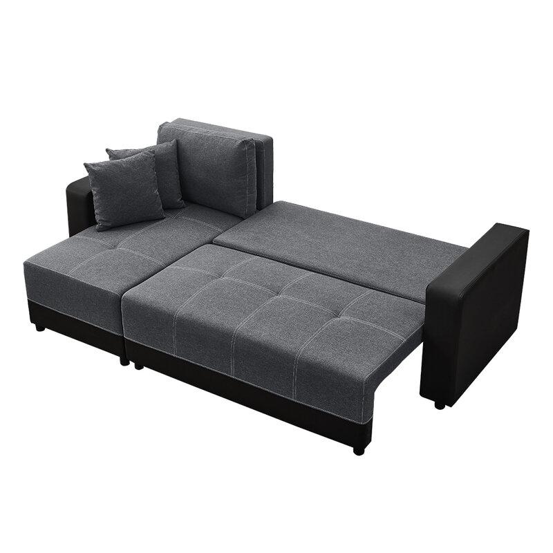 Panana-sofá cama grande de lujo, cama esquinera de cuero de imitación y tela de almacenamiento, envío rápido
