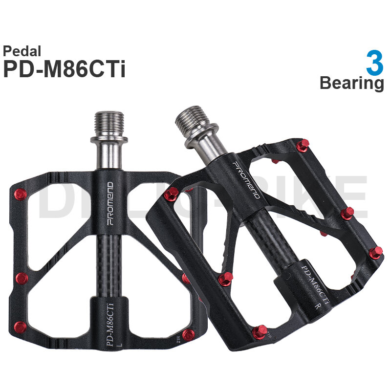 Promend MTB Ultralight Anti-Slip Aluminum Alloy Pedal PD-M86CTi 3 Bearing Black / Ti / Red