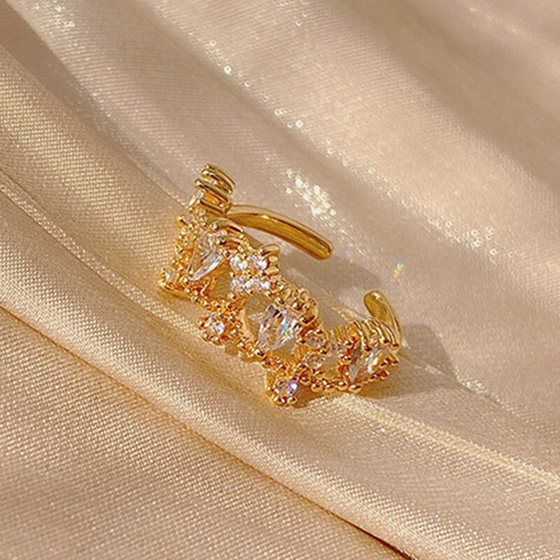 Luxo de alta qualidade 14k real ouro coroa oco para fora anéis para jóias femininas ajustável design aberto micro embutimento aaa zircônia presente