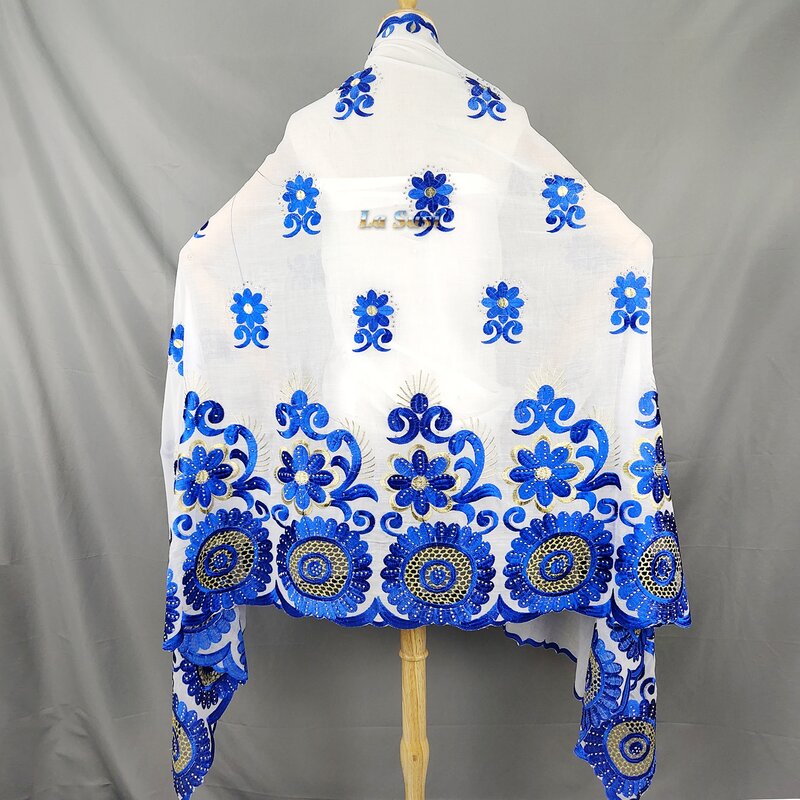 Bufanda de algodón de alta calidad con bordado de flores para mujer, turbante Islámico Africano musulmán de Dubái, pañuelo suave de algodón, LD433