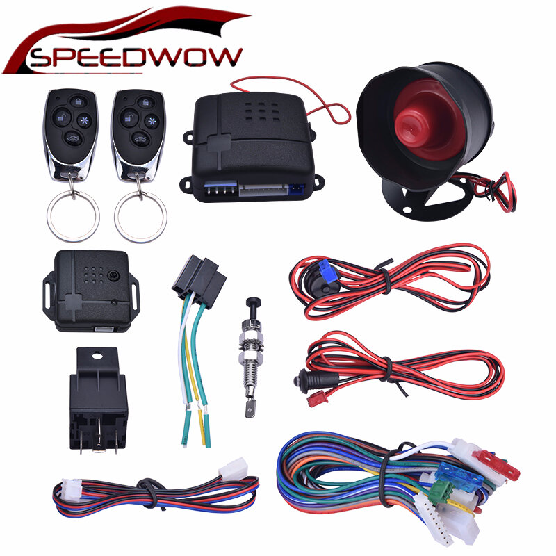 Speedwow universal de uma maneira sistema de segurança de proteção do sistema de alarme de carro veículo entrada sem chave sirene + 2 controle remoto assaltante