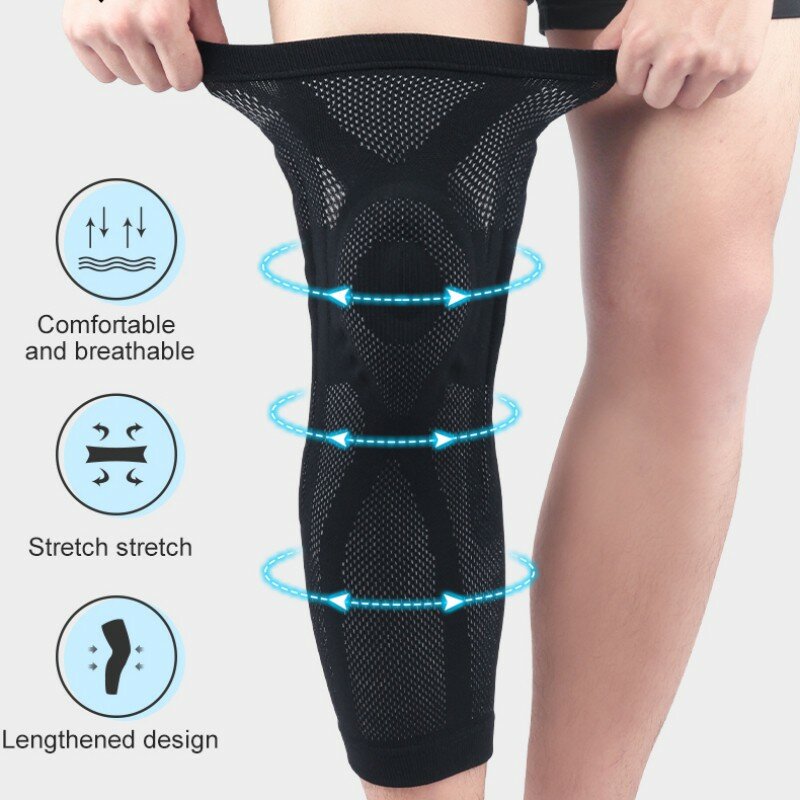 1pc Long Knee Pad Sleeve Anti-slip Breathable Knitted Leg Support Protector Outdoor Gym Cycling Basketball Fitness Protector