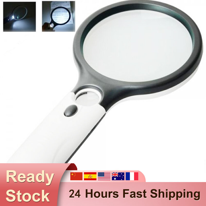 45X Illuminated Magnifier Magnifying Glass Handheld Reading Microscope Lens Jewelry Watch Loupe Magnifier With 3 LED