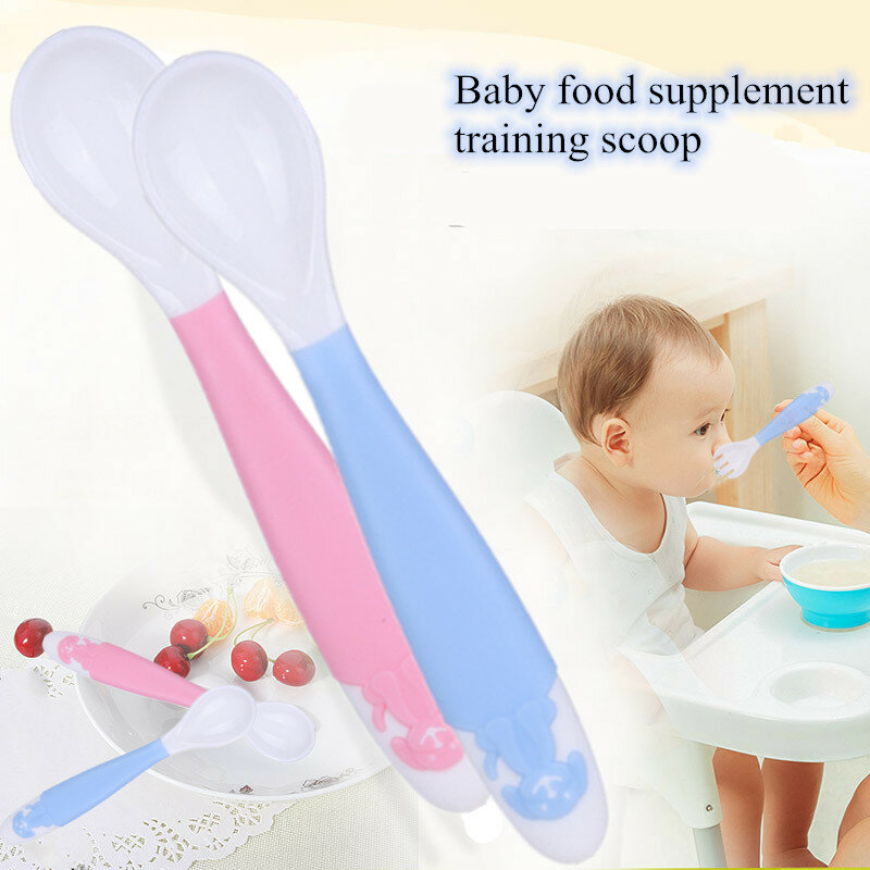 2 цвета безопасная пищевая ложка для малышей, Легкая очистка, изогнутая ложка, вилка, тренировочная ложка