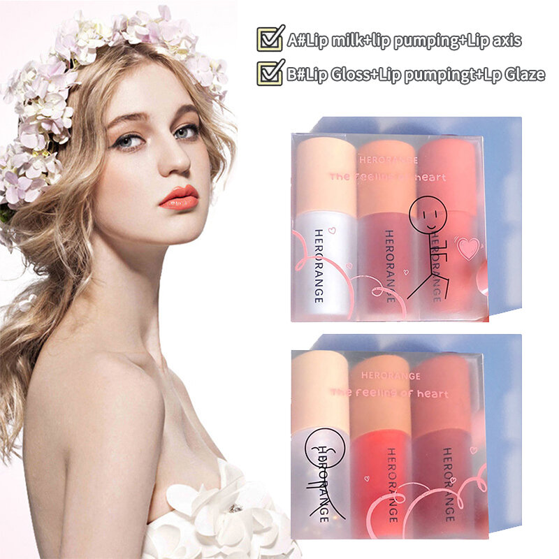 3Pc Milkshake Lip Glaze Set Long Lasting Lip Pumping Lip Oil Non-stick Lip Tint Gloss Lip Care Lip Gloss Makeup Cosmetics TSLM2