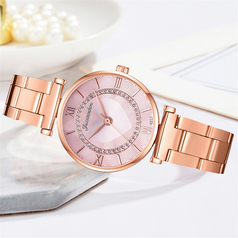 Relógio liso minimalista feminino, relógio de quartzo à prova d'água com pulseira em forma de coração e diamante indicador de aço inoxidável, relógio de presente casual