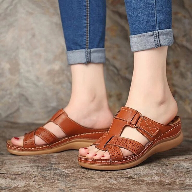 ผู้หญิงฤดูร้อนเปิดนิ้วเท้าสบายรองเท้าแตะนุ่มพิเศษพรีเมี่ยมออร์โธปิดิกส์รองเท้าส้นเตี้...