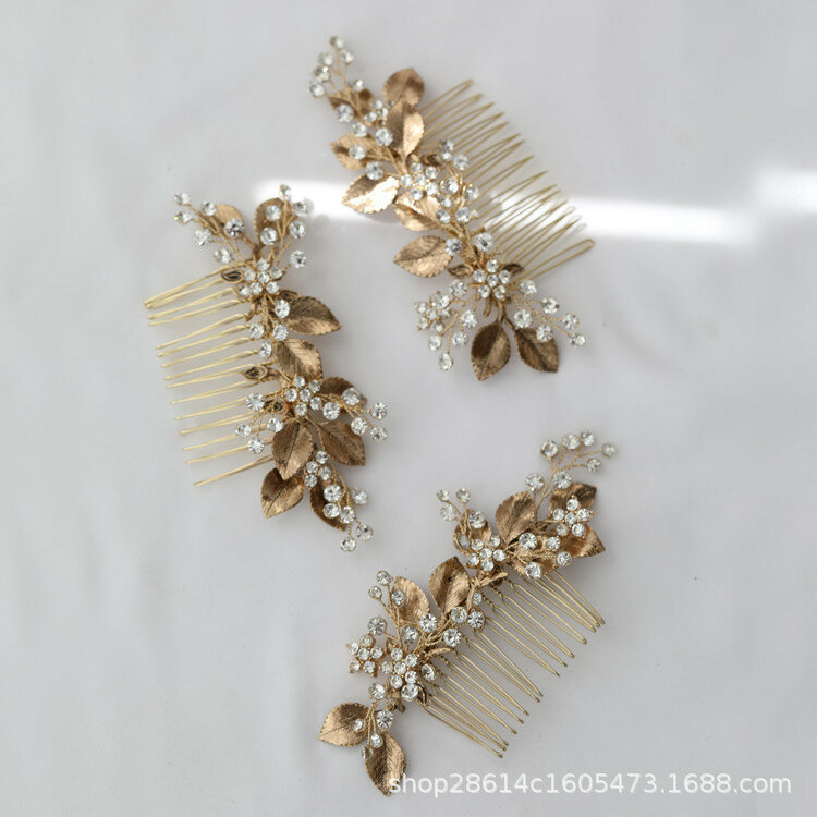 Złoty kolor biżuteria ślubna do włosów kryształowy kwiat chluba grzebienie do włosów dla nowożeńców kobiety Handmade tiary biżuteria do włosów Party prezent