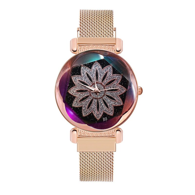Reloj femenino de flores y cielo estrellado para mujer, pulsera de cuarzo con diamantes de lujo, nuevo