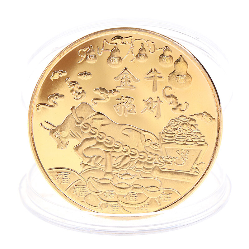 Коллекция монет из 12 китайских зодиаков, 1 шт., подарок, 2022, новогодняя золотая монета, тигровый бык, памятные монеты