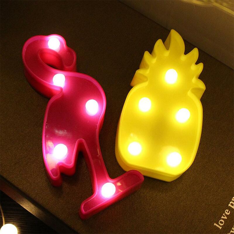 3D 만화 파인애플/플라밍고/선인장 모델링 야간 조명 LED 램프, 귀여운 장식 선물